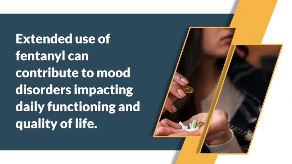 Graphical representation of a person suffering from fentanyl side effects, depicting physical deterioration and mental distress.
